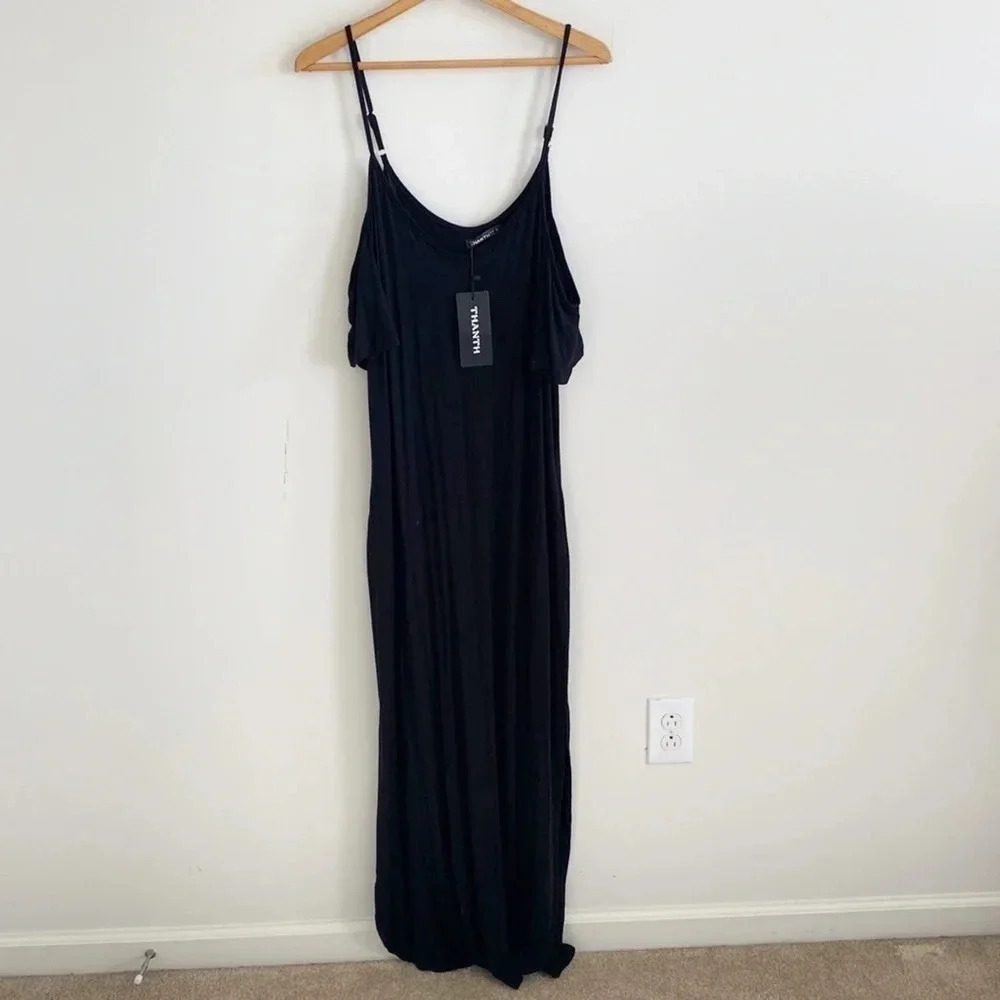 Black stretchy cold shoulder maxi dress size XL